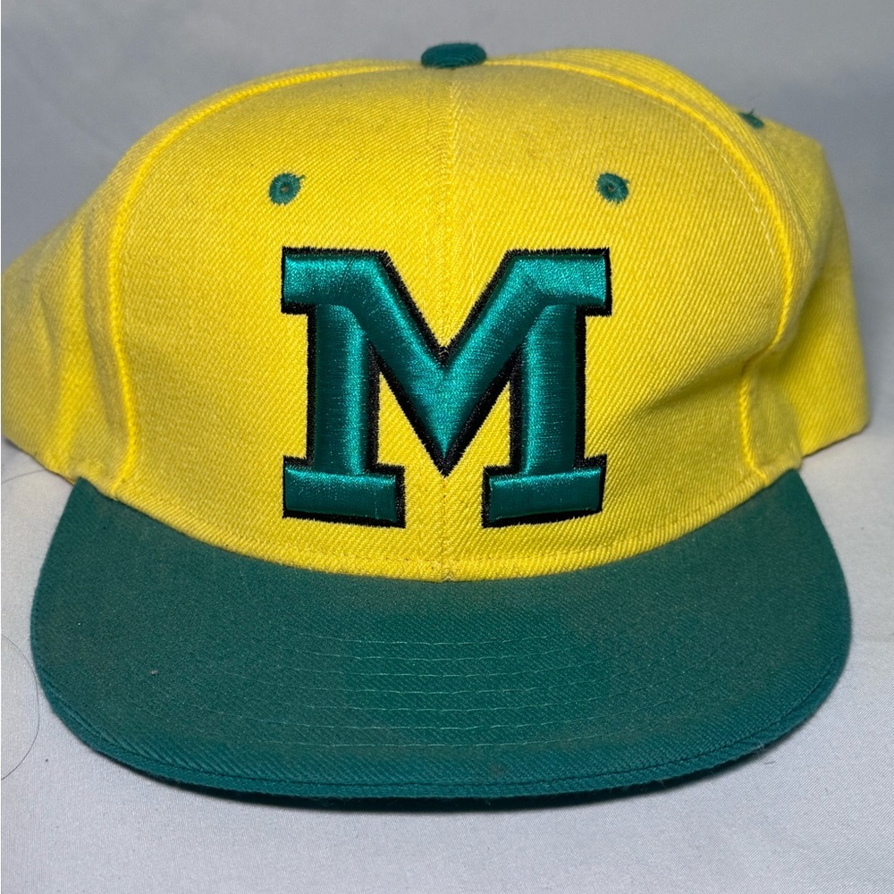 GREEN & YELLOW M LOGO HAT FLATBILL  SNAPBACK‎ CAP. ACCESS PREMIUM HEADWEAR